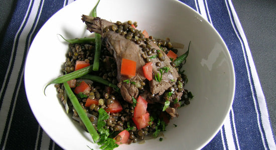 Bradley Smoked Rabbit Leg with Warm Lentil Salad